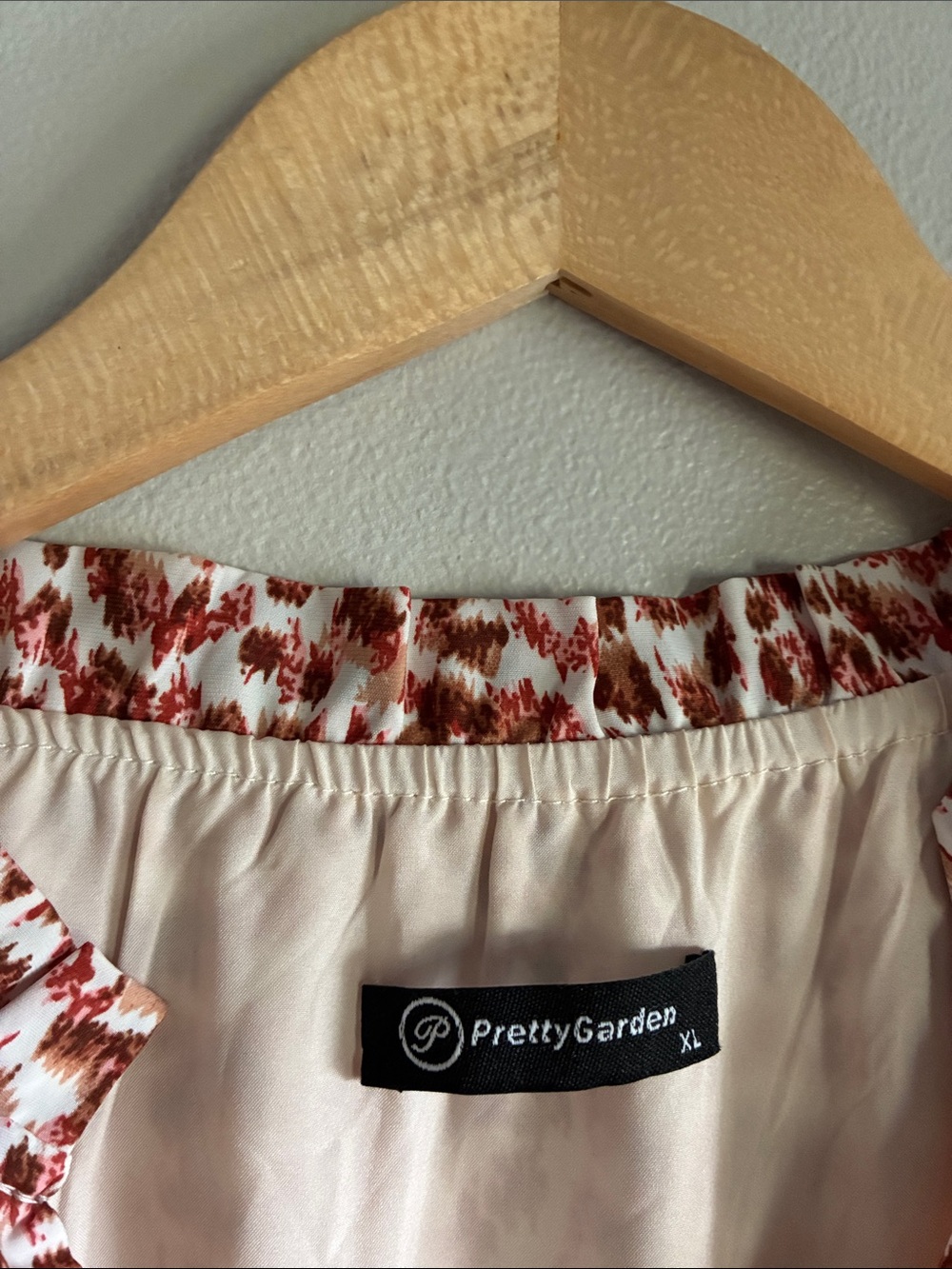 PrettyGarden XL Rust Cream Printed Smocked Waist Tiered Maxi Dress Boho Fall - Picture 3 of 7
